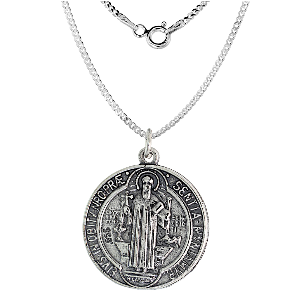 Sterling Silver St Benedict Medal Pendant 15/16 inch Round Oxidized finish NO Chain Included