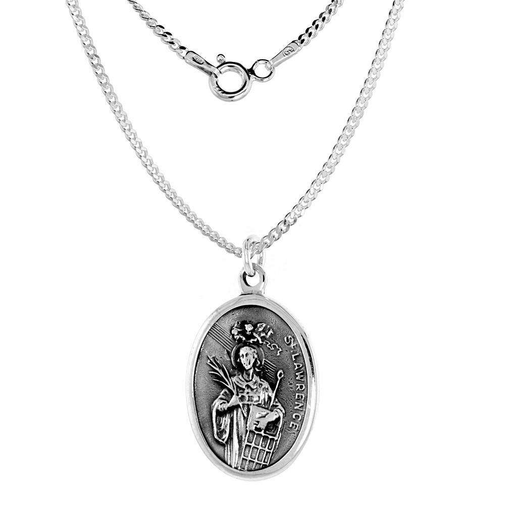 Sterling Silver St Lawrence Medal Pendant Oxidized finish Oval 1 inch