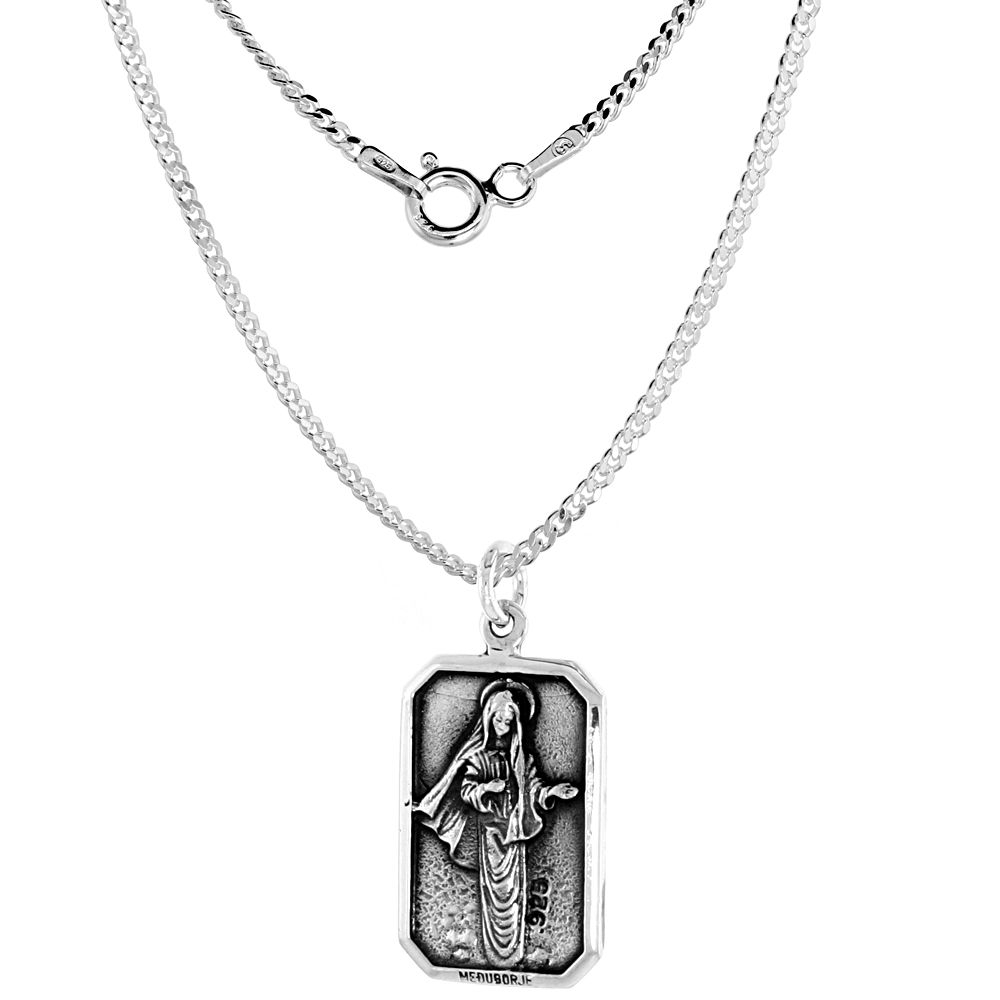 Sterling Silver St Mary Medal Pendant Oxidized finish Octagon 3/4 inch