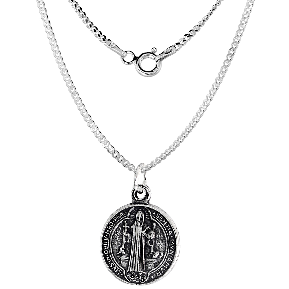 Sterling Silver Saint Benedict Medal Pendant Oxidized finish Round 3/4 inch Round NO Chain Included