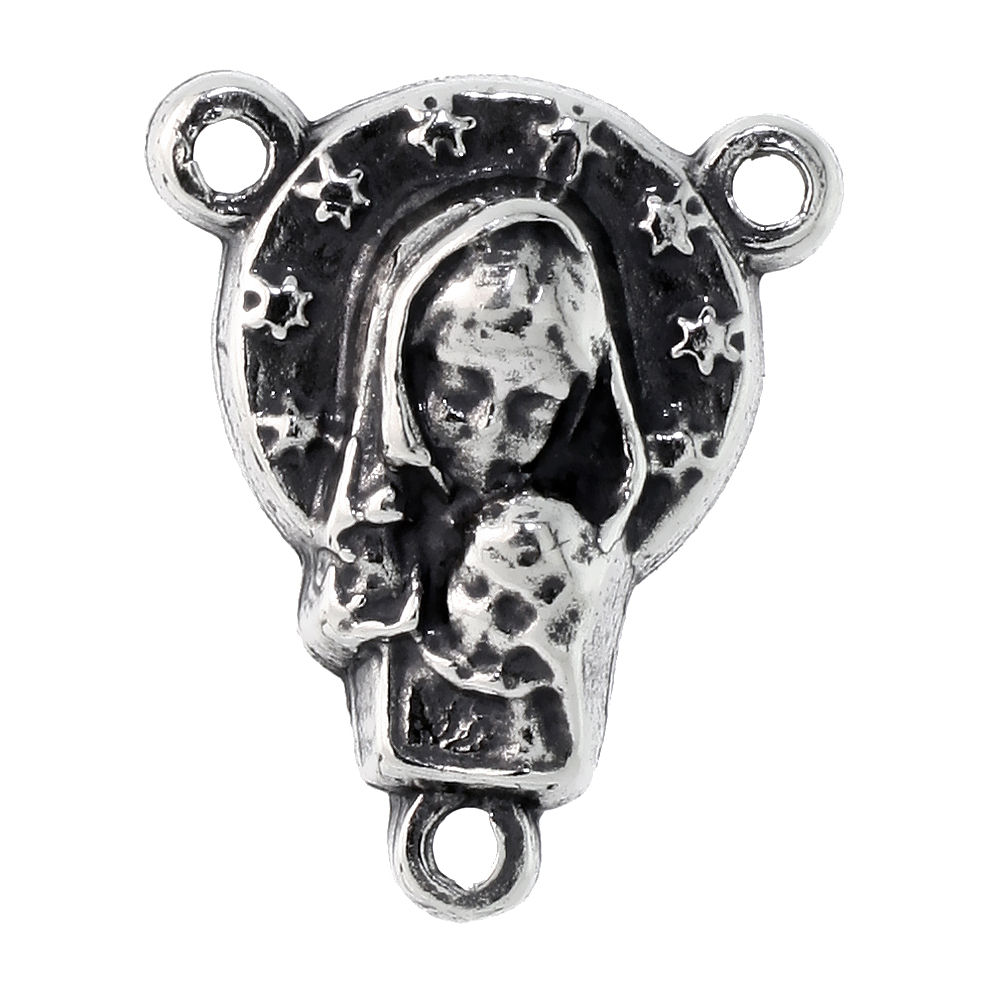 Sterling Silver Rosary Center Sacred Heart of Jesus Medal Pendant for Men and Women 3/4 inch