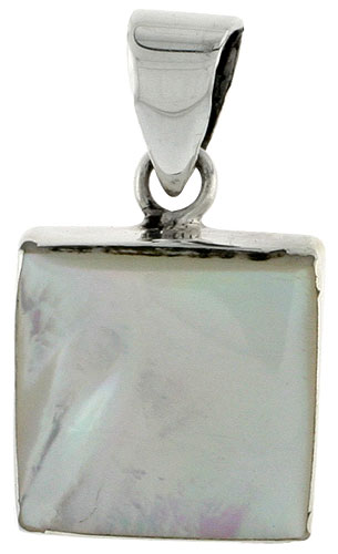 Sterling Silver Square Mother of Pearl Inlay Pendant, 9/16&quot; (15 mm) tall 