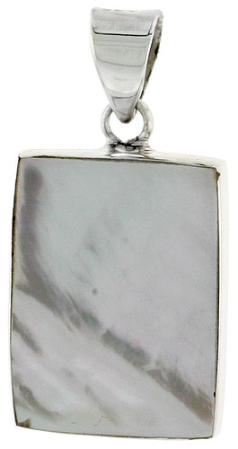 Sterling Silver Rectangular Mother of Pearl Inlay Pendant, 7/8&quot; (22 mm) tall 