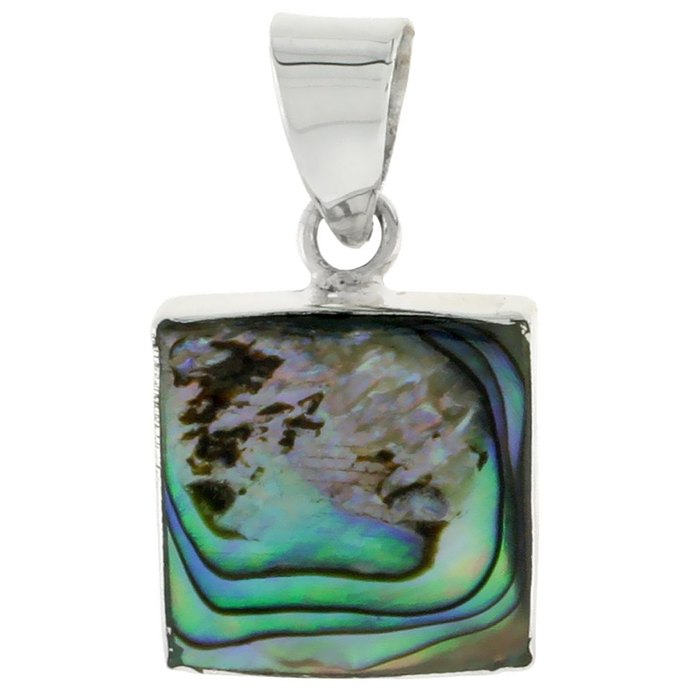 Sterling Silver Square Abalone Shell Inlay Pendant, 9/16&quot; (15 mm) tall 