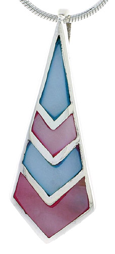 Sterling Silver Pink & Blue Mother of Pearl Inlay Pendant, 1 5/16" (33 mm) tall 