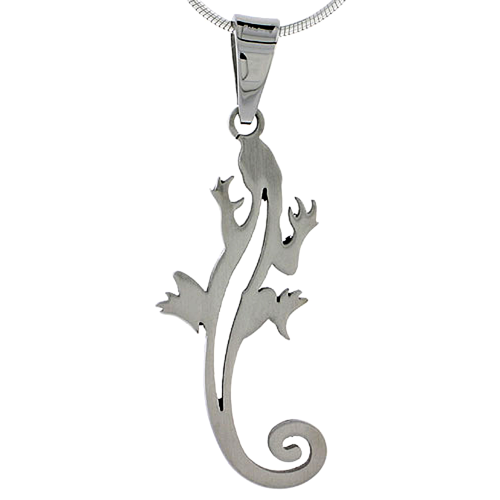 Stainless Steel Gecko Charm 1 5/16 inch tall, w/ 30 inch Chain