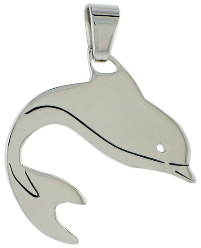 Stainless Steel Dolphin Necklace 1 1/16 inch, w/ 30 inch Chain