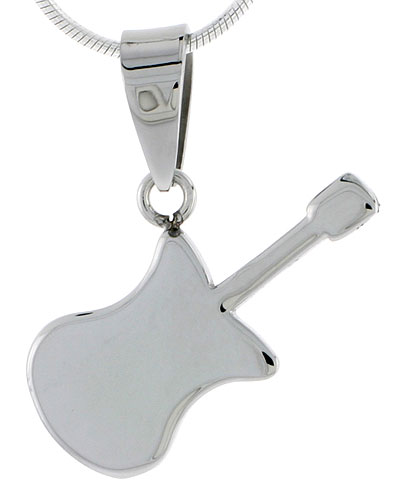 Stainless Steel Guitar Necklace, 1 inch tall, w/ 30 inch Chain