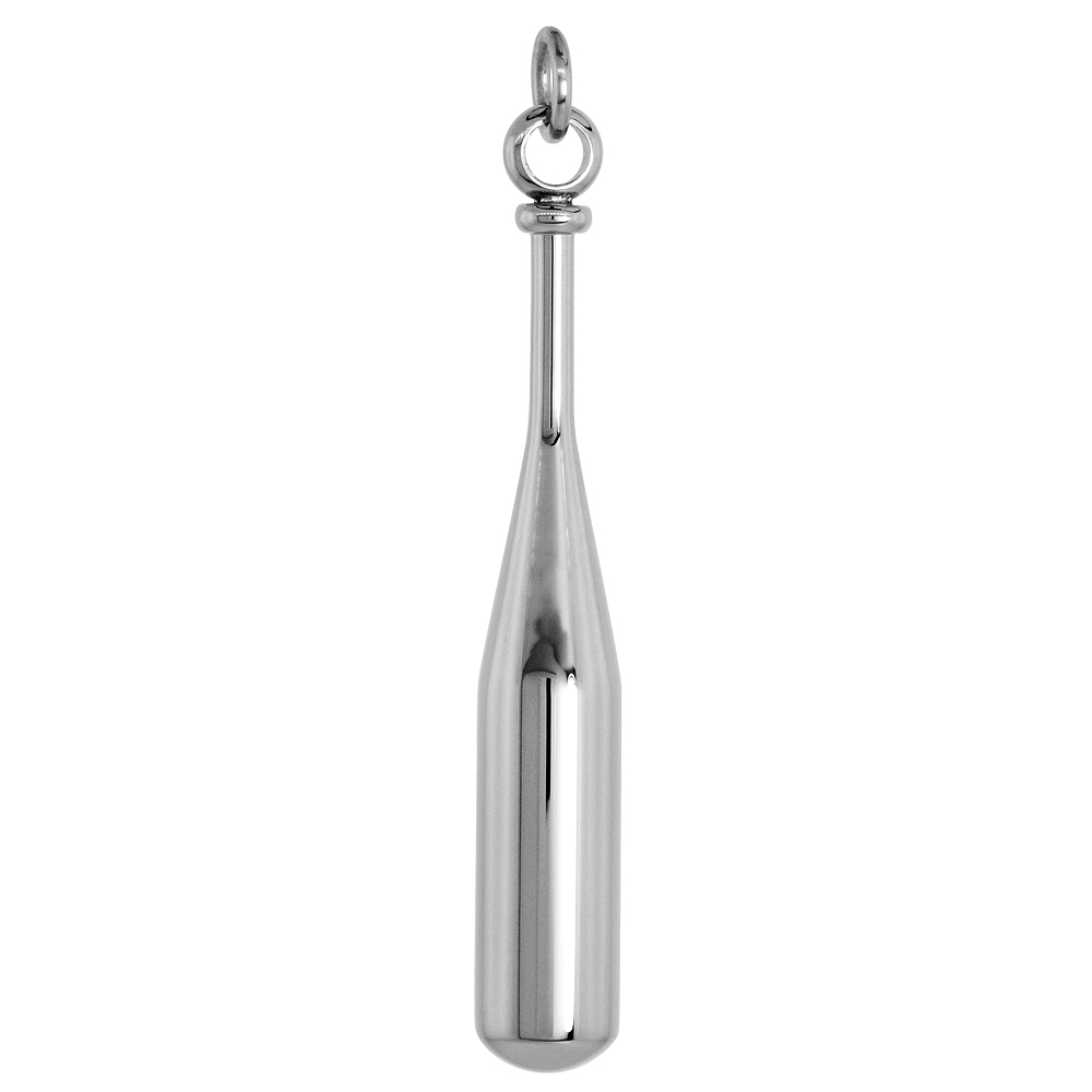 Stainless Steel Baseball Bat Necklace, 1 3/4 inch tall, w/ 30 inch Chain