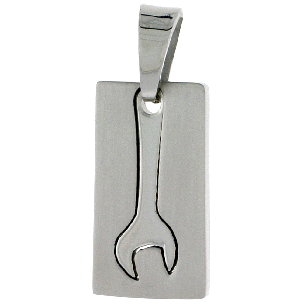 Stainless Steel Wrench Cut-Out Necklace, 7/8 inch tall, w/ 30 inch Chain