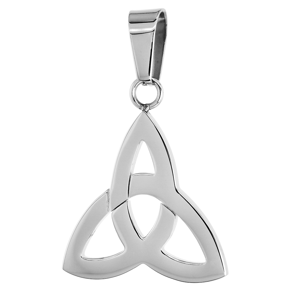 Stainless Steel Celtic Triquetra Holy Trinity Necklace, 7/8 inch tall, w/ 30 inch Chain