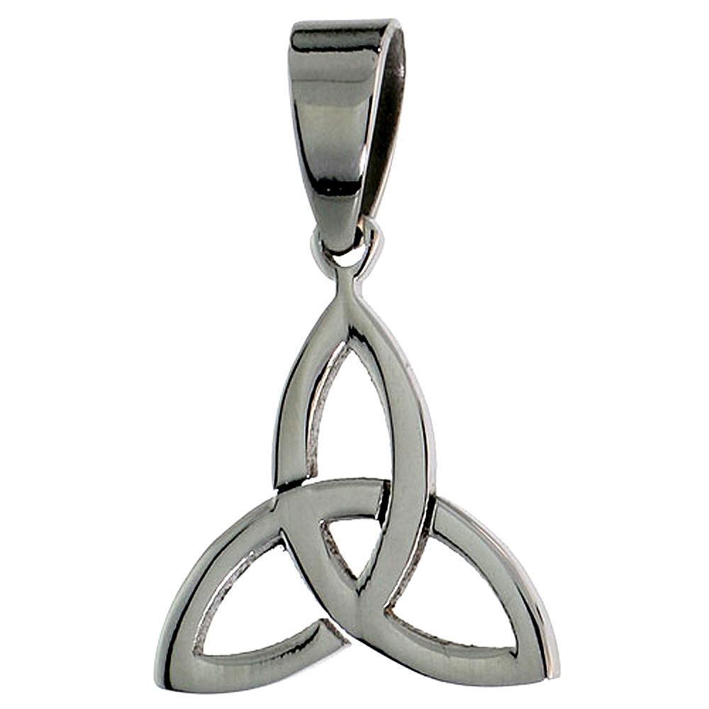 Stainless Steel Celtic Triquetra Holy Trinity Necklace, 5/8 inch tall, w/ 30 inch Chain