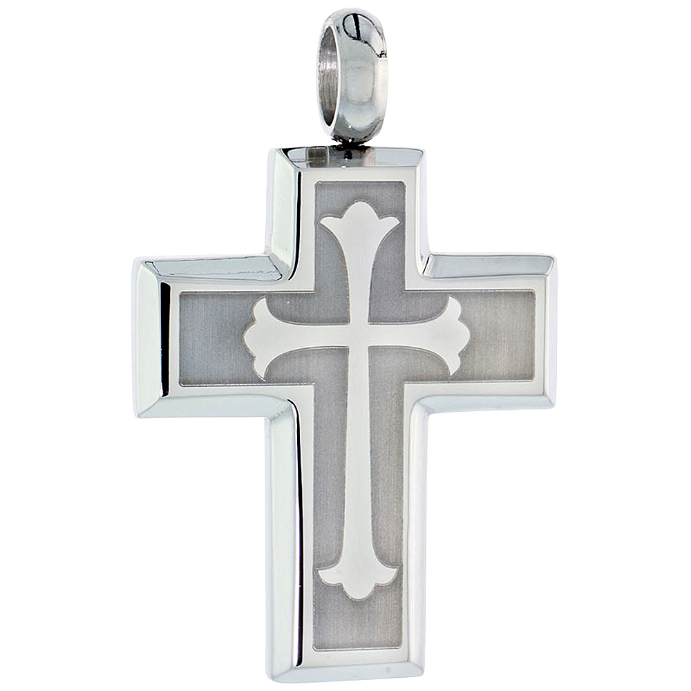 Stainless Steel Cross Floury Necklace, 30 inch chain