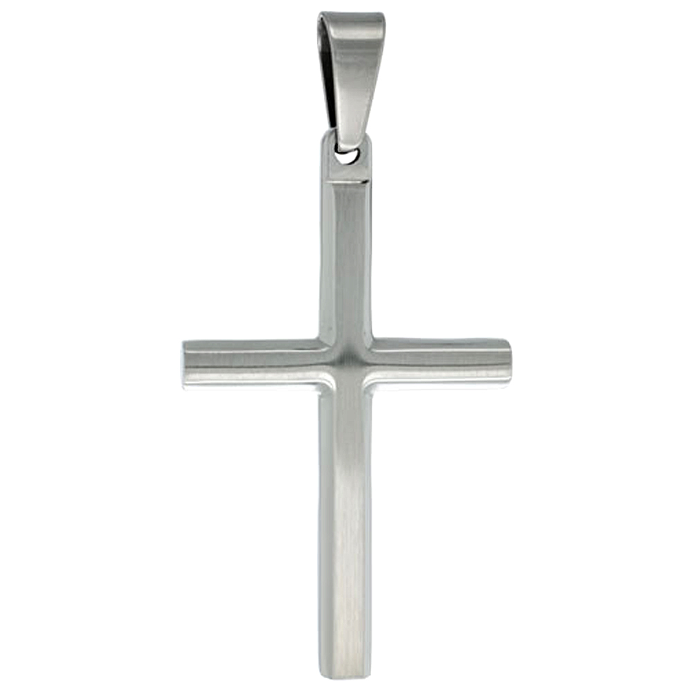 Stainless Steel Plain Cross Necklace, 30 inch chain