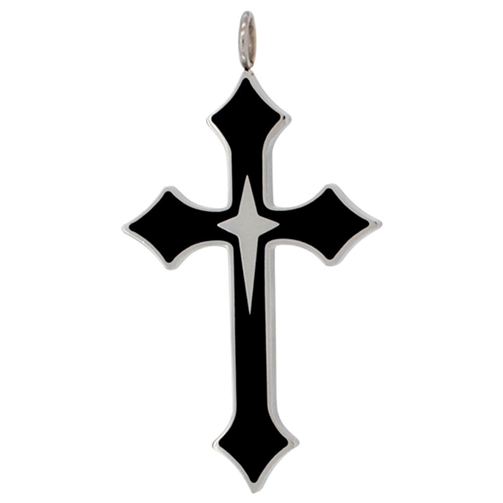 Stainless Steel Cross Patonce Necklace Black Finished, 30 inch chain