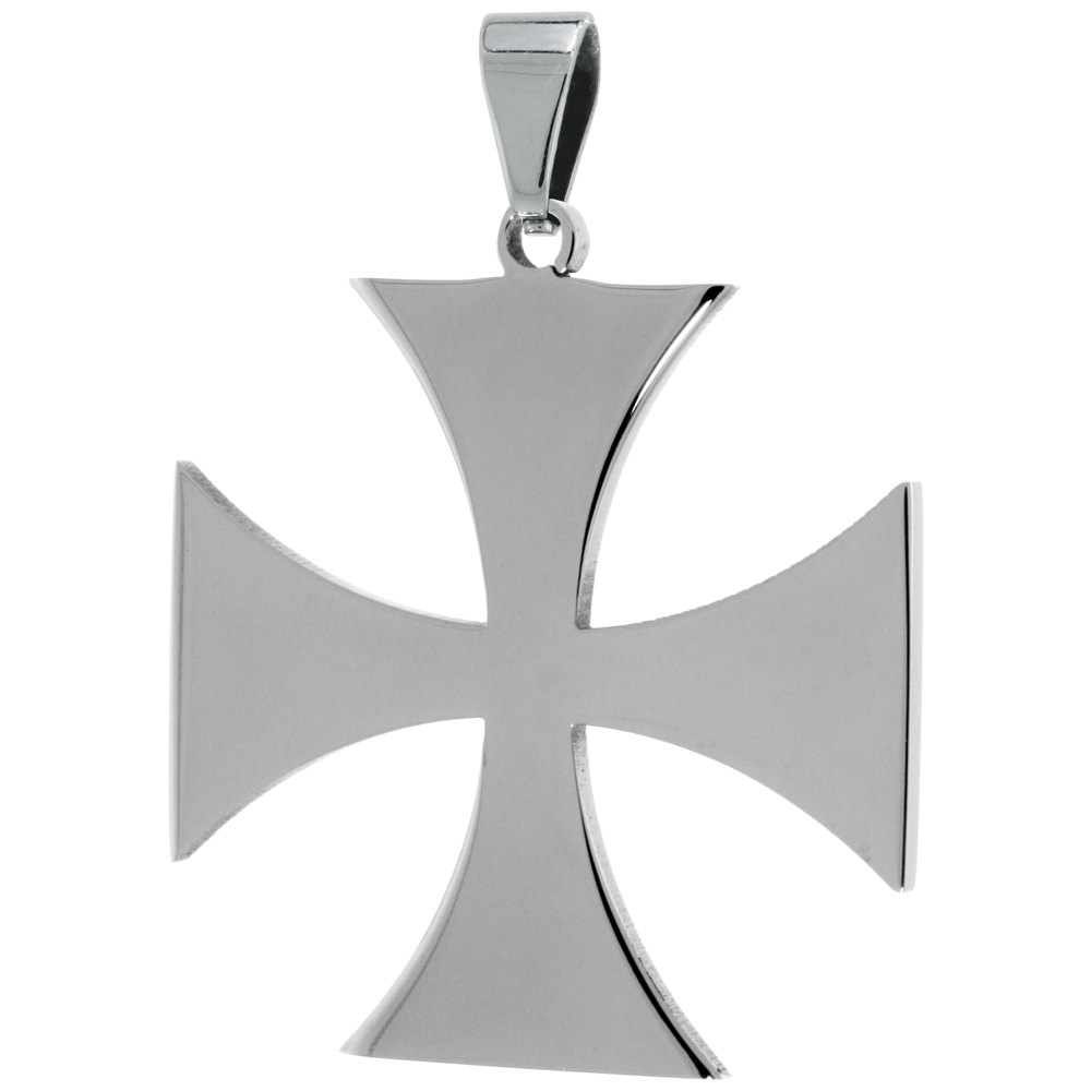 Stainless Steel Maltese Cross Necklace, 1 1/2 inch tall with 30 inch chain