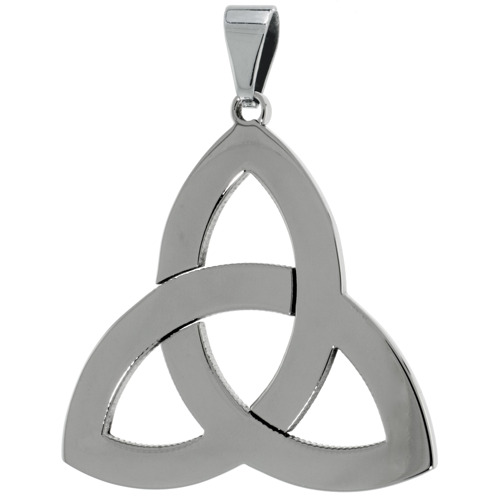 Stainless Steel Triquetra Celtic Trinity knot Necklace, 1 1/2 inch tall with 30 inch chain