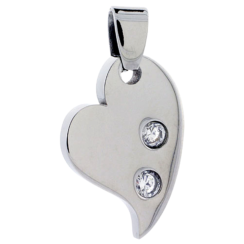 Stainless Steel Fancy Heart Necklace w/ 3 mm Crystals, 7/8 inch tall, w/ 30 inch Chain