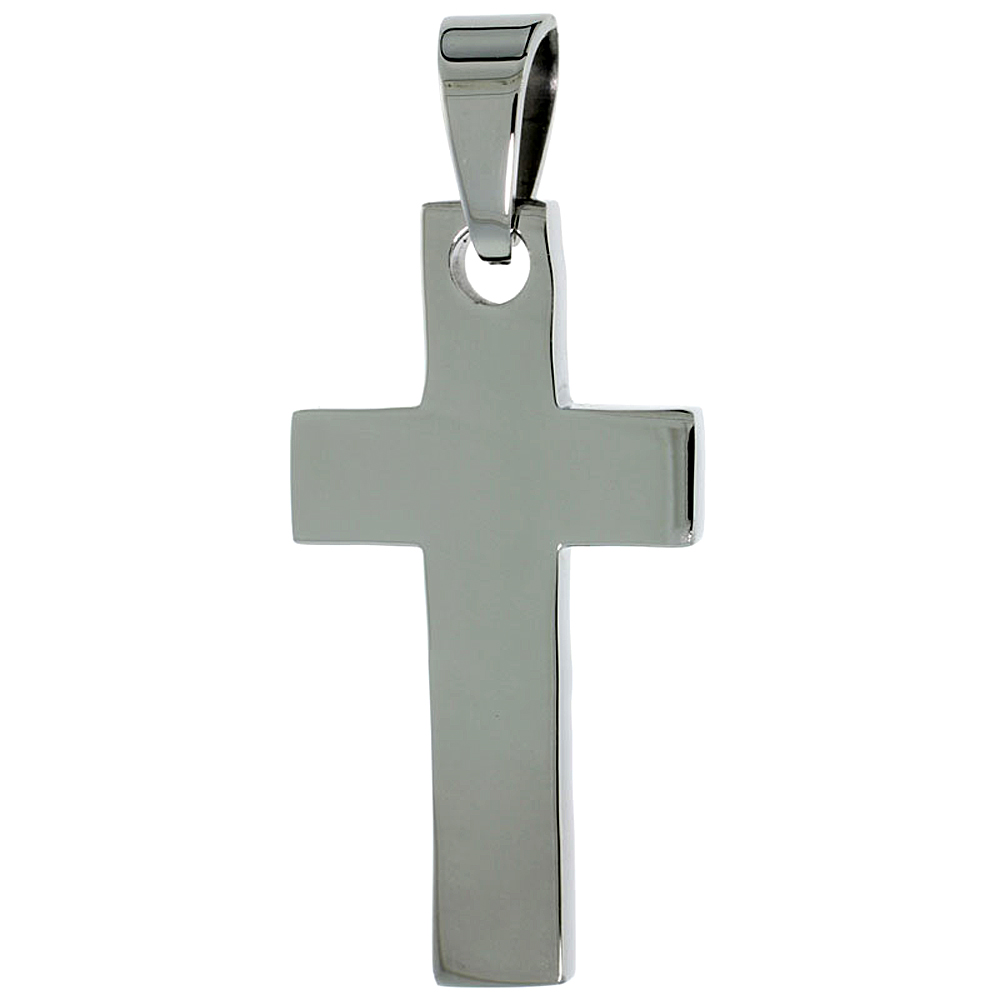 Stainless Steel Plain Latin Cross Necklace, 1 5/8 inch tall with 30 inch chain