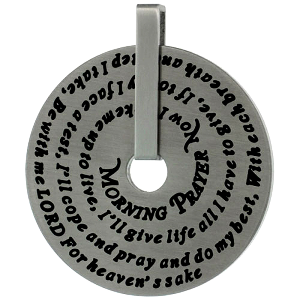 Surgical Steel Morning Prayer Rotating Wheel Pendant 1 1/4 inch diameter, w/ 30 in. chain