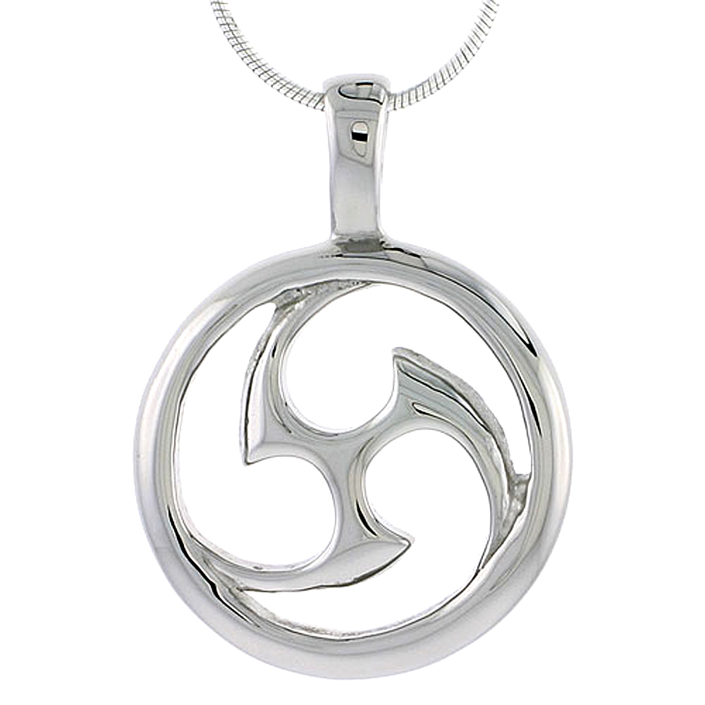 Stainless Steel Tomoe Necklace 1 inch tall, w/ 30 inch Chain