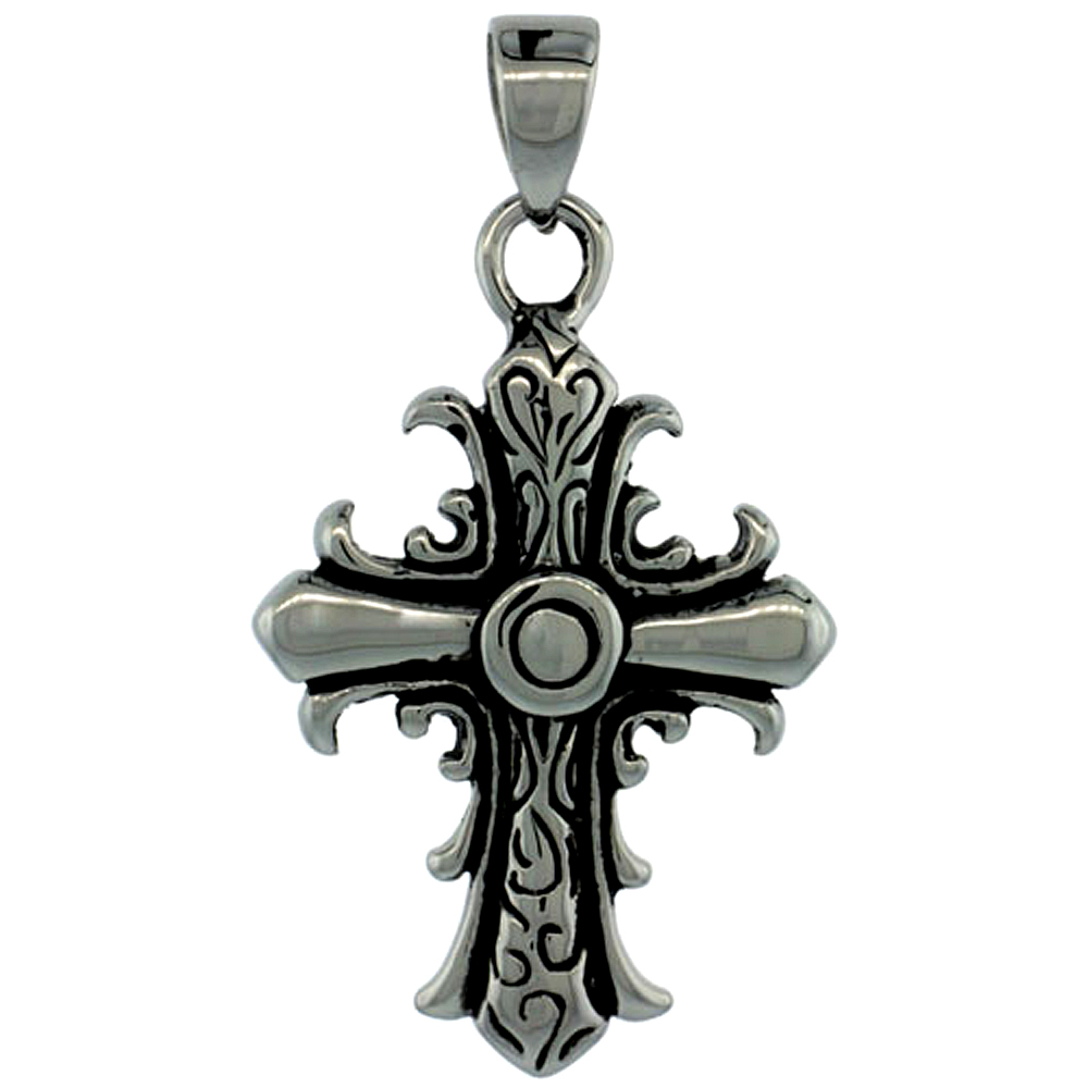 Surgical Steel Gothic Cross Necklace 1 1/2 inch, comes w/ 30 inch Chain