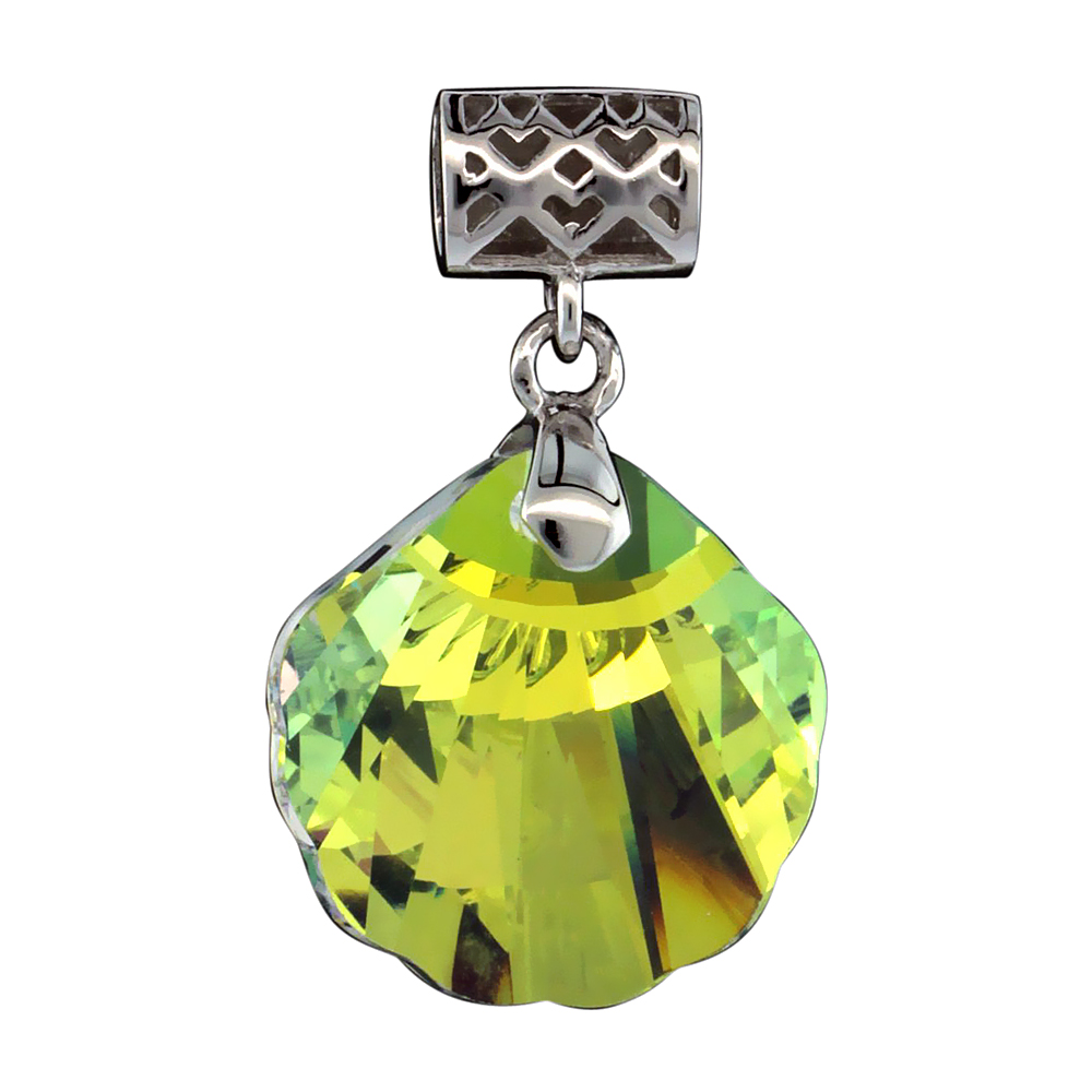 Sterling Silver Pendant w/ Yellow Clam Shell Swarovski Crystal &amp; Cubic Zirconia Stones, 1 1/16 in. (27 mm) tall, Rhodium Finish