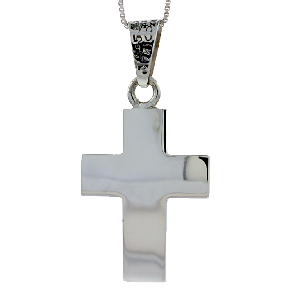Sterling Silver Cross Pendant Highly Polished Handmade, 1 1/4 inch