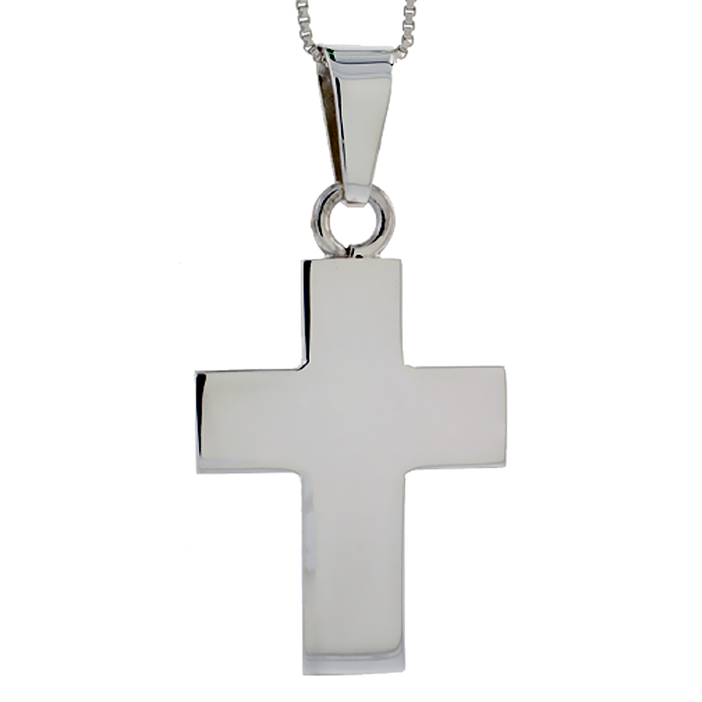 Sterling Silver Cross Pendant Highly Polished Handmade, 1 1/8 inch