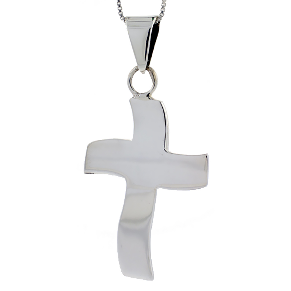 Sterling Silver Cross Pendant Highly Polished Handmade, 1 3/4 inch