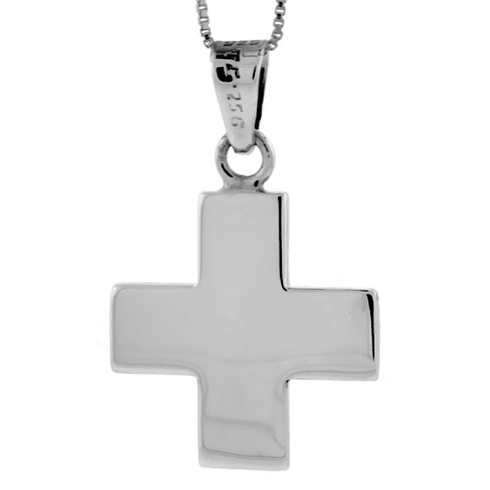 Sterling Silver Cross Pendant Highly Polished Handmade, 7/8 inch