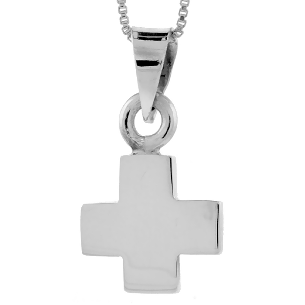 Sterling Silver Cross Pendant Highly Polished Handmade, 5/8 inch