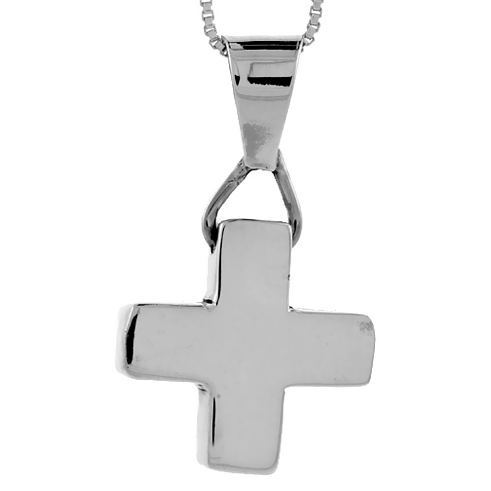 Sterling Silver Cross Pendant Highly Polished Handmade, 3/4 inch