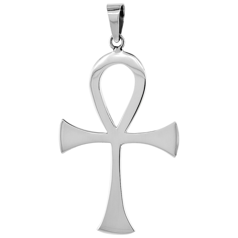Sterling Silver Egyptian Ankh Pendant High Polished Handmade 2 1/2 inch tall