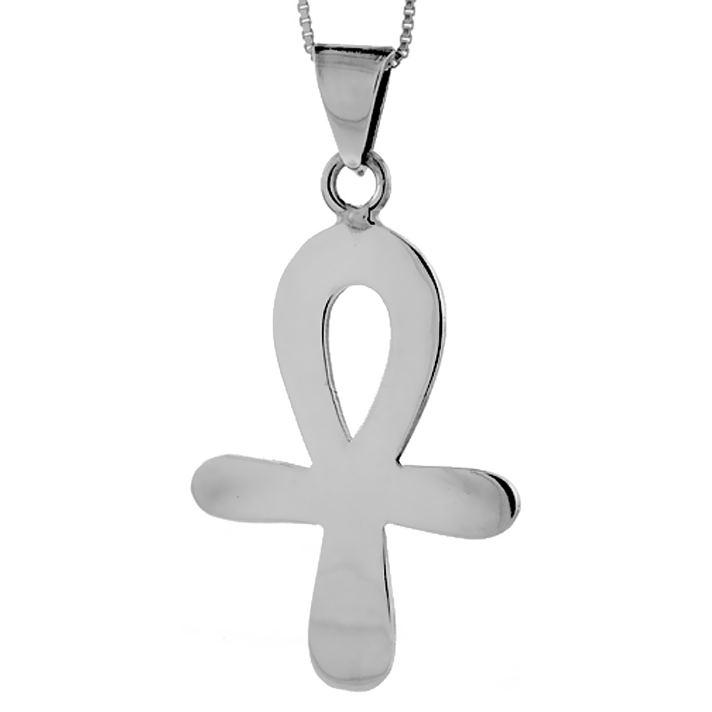 Sterling Silver Egyptian Ankh Pendant Highly Polished Handmade, 1 1/ inch