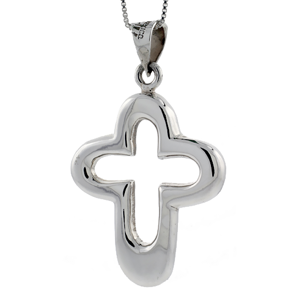 Sterling Silver Large Cut-out Cross Pendant Highly Polished Handmade, 1 3/4 inch