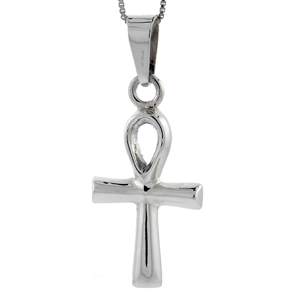 Sterling Silver Egyptian Ankh Pendant Highly Polished Handmade, 1 3/8 inch