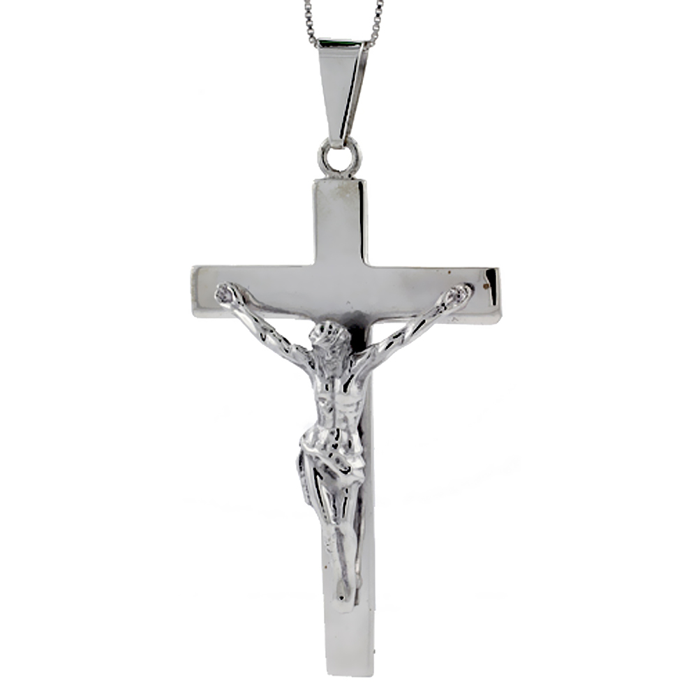 Sterling Silver Large Crucifix Pendant Highly Polished Handmade, 3 inch