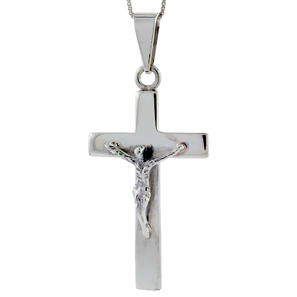 Sterling Silver Large Crucifix Pendant Highly Polished Handmade, 2 inch