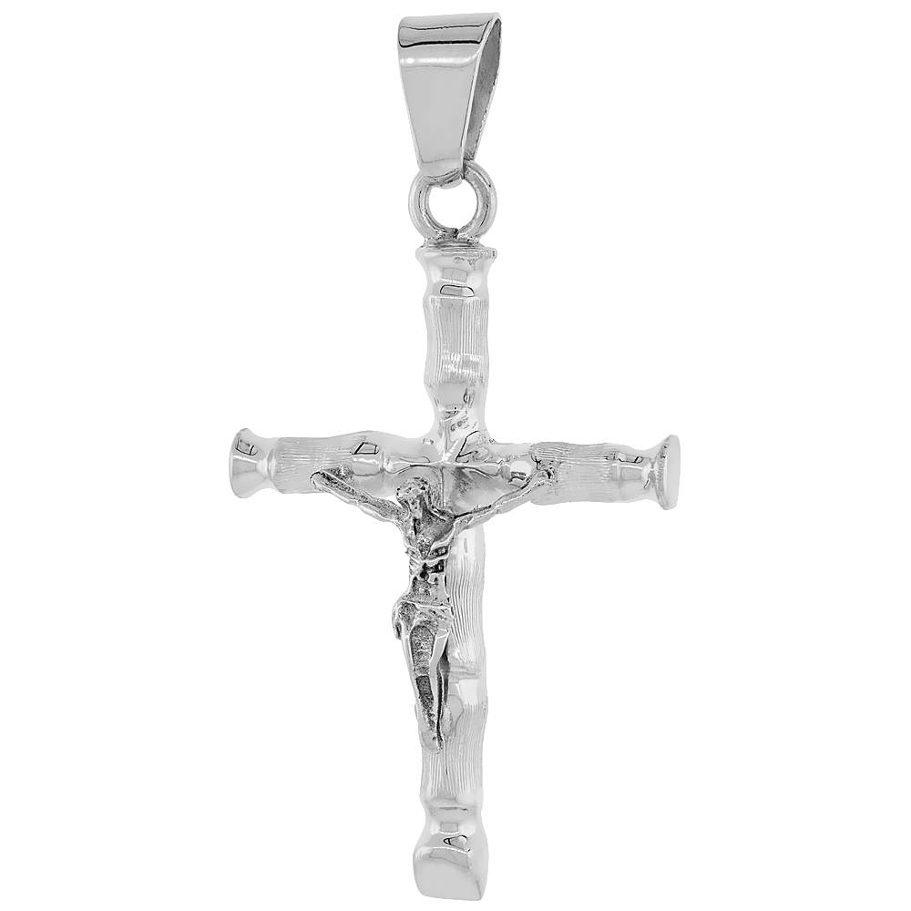 Sterling Silver Crucifix Pendant Highly Polished Handmade 2 inch tall