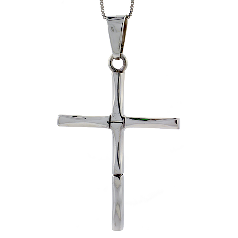 Sterling Silver Large Cross Pendant Highly Polished Handmade, 2 inch