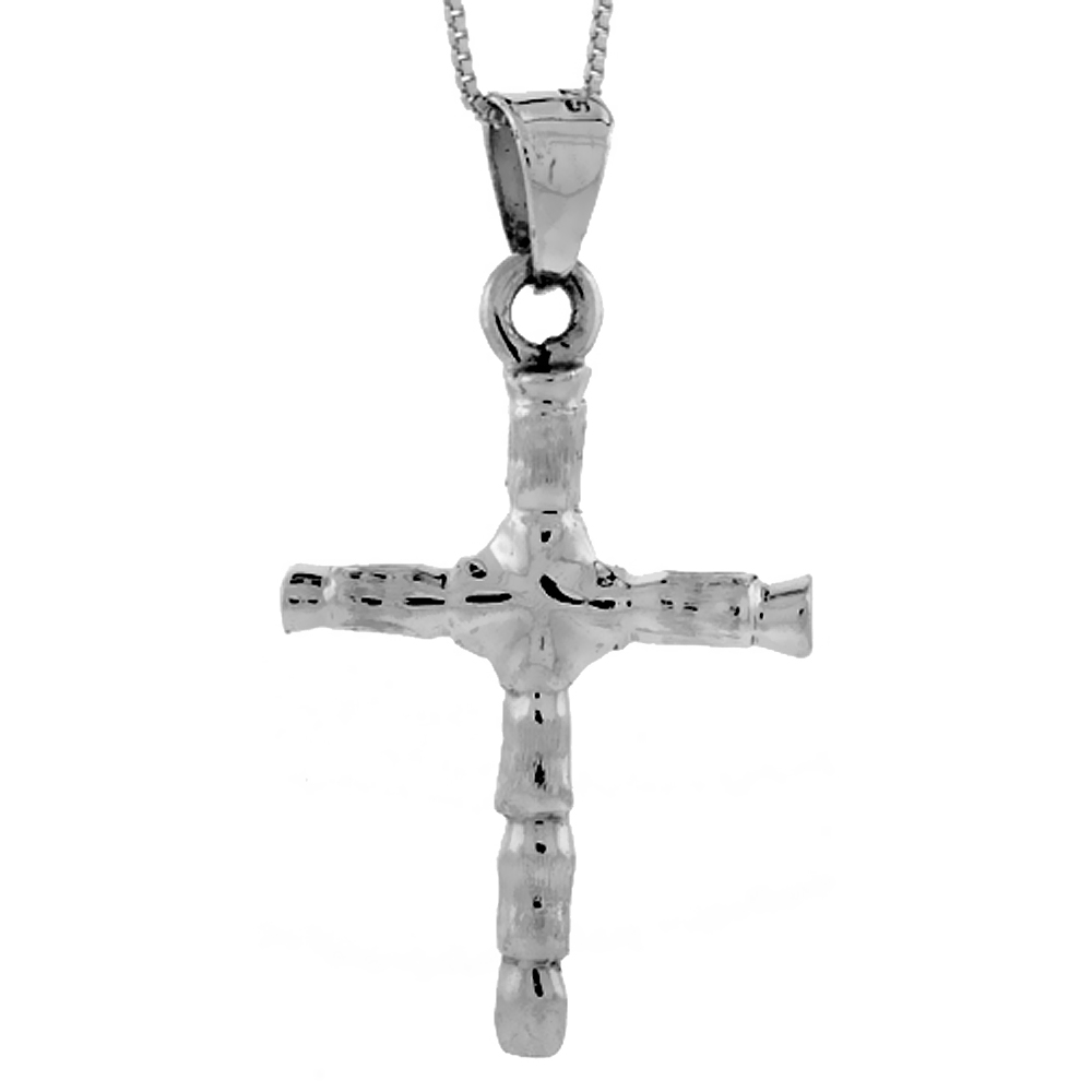 Sterling Silver Sculptured Cross Pendant Handmade, 1 1/2 inch