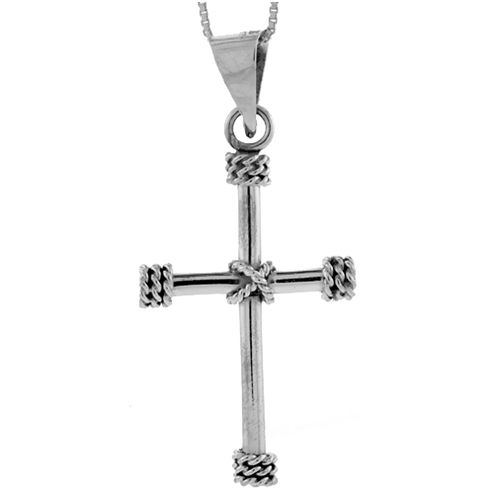 1 5/8 inch Sterling Silver Rope Cross Pendant for Men and Women Handmade 42mm tall