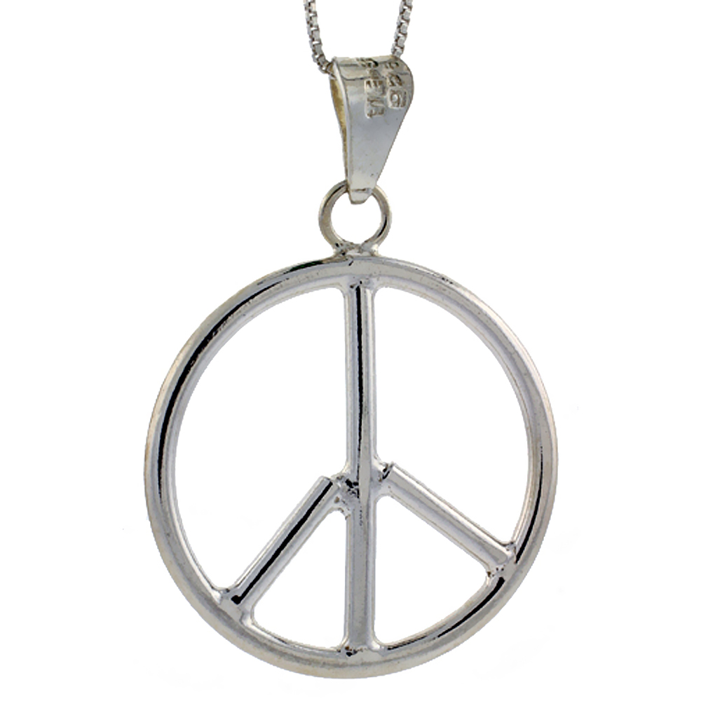 1 1/2 inch Sterling Silver Large Peace Sign Pendant for Men and Women Handmade 39mm Round