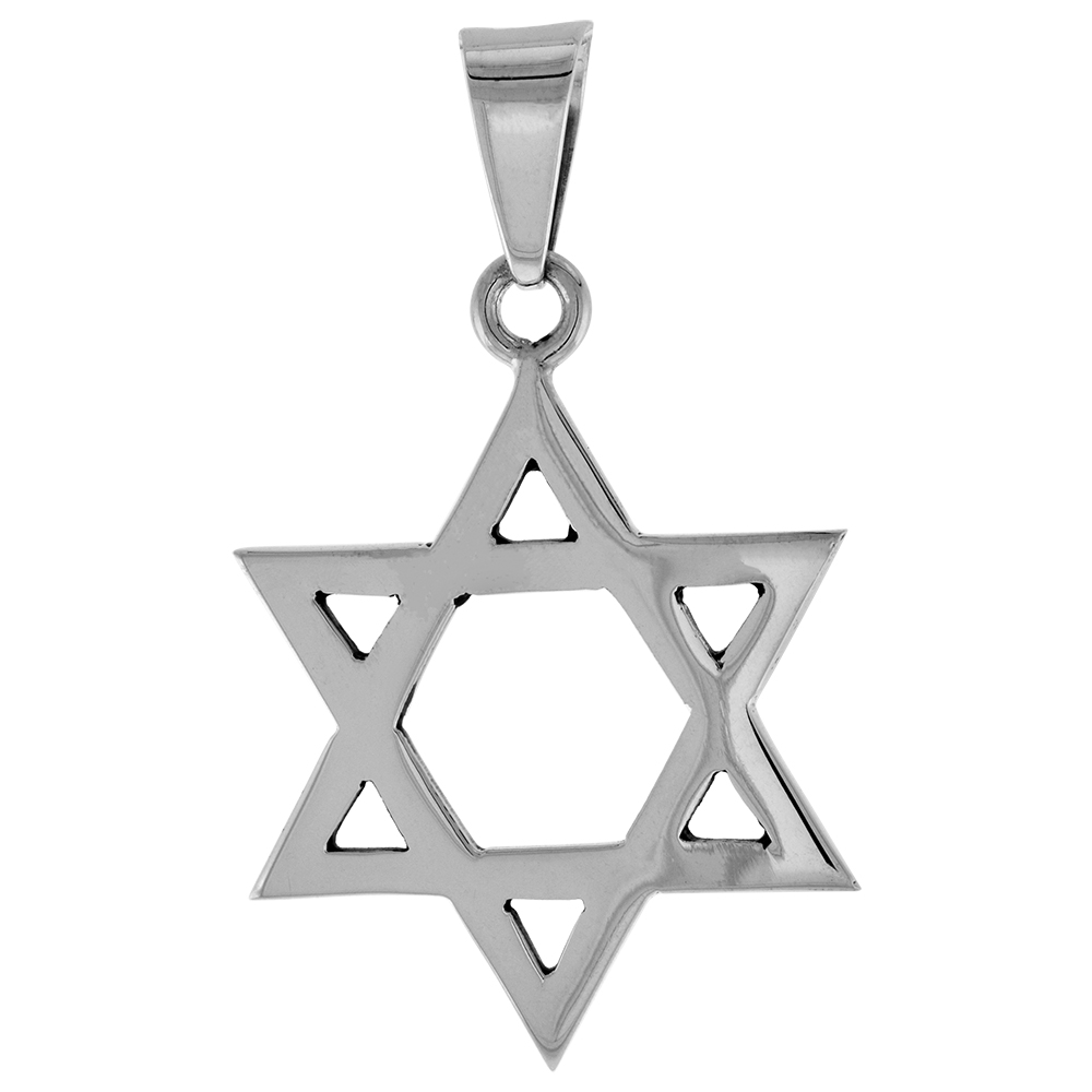 1 3/8 inch Large Sterling Silver Star of David Pendant Necklace for Men Jewish Star High Polished Handmade available with or Without Chain