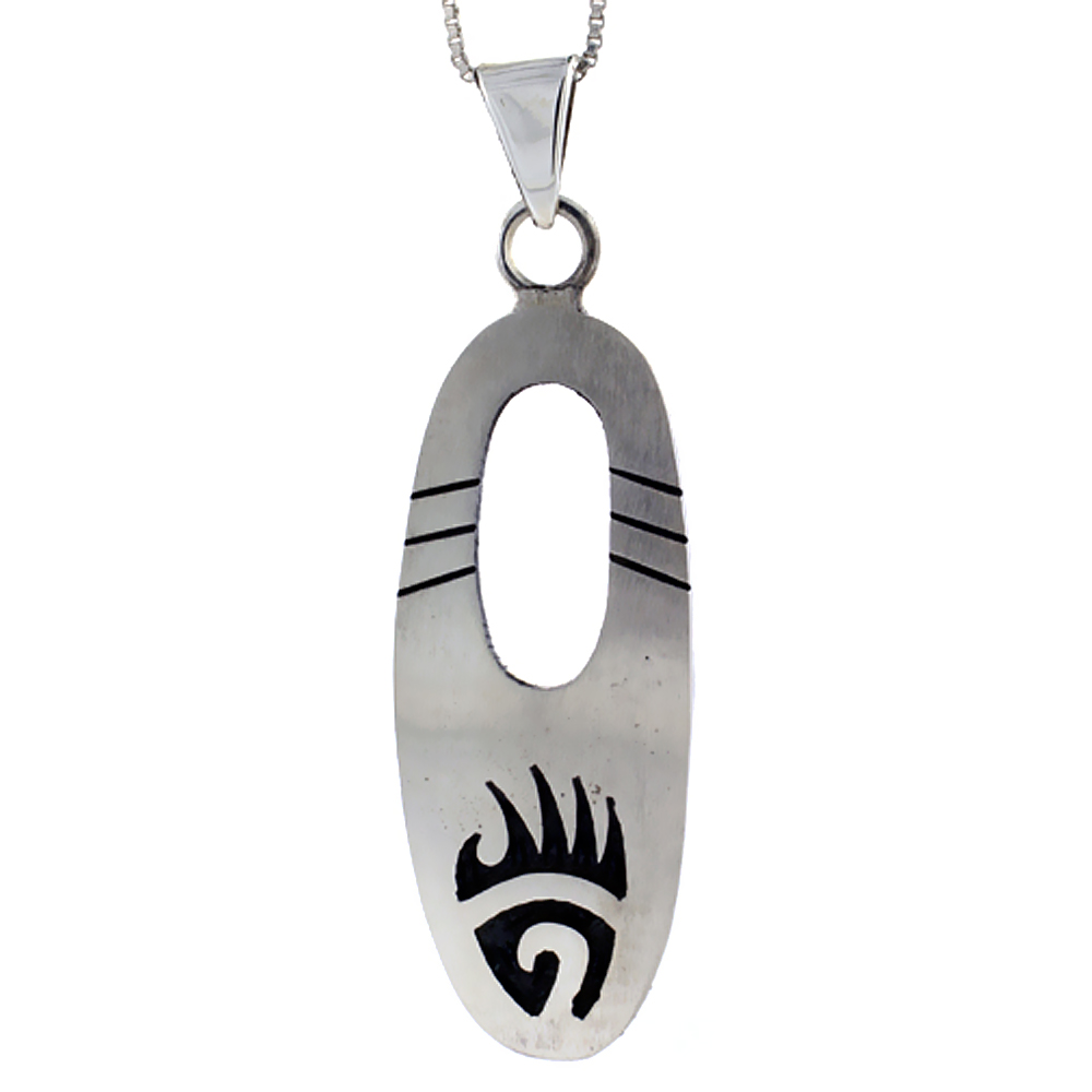 Sterling Silver Oval Bear Claw Pendant Handmade, with Cut-out 1 7/8 inch long