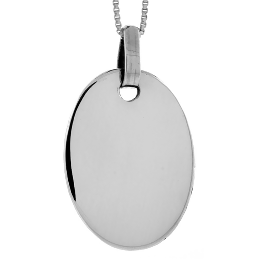 1 1/8 inch Sterling Silver Engraveable Disc Pendant for Men and Women 29mm Oval Handmade