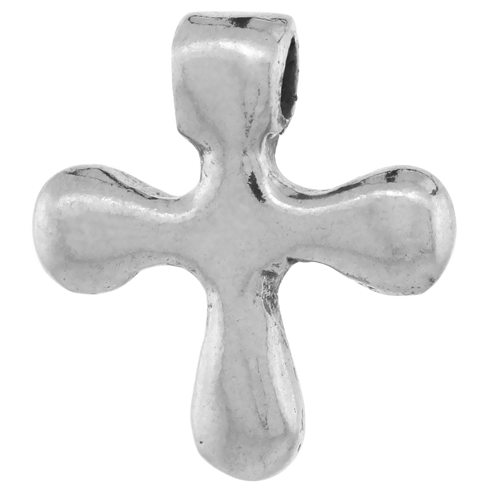 Sterling Silver Tiny Curvy Cross Pendant Slide Handmade, 3/4 inch long