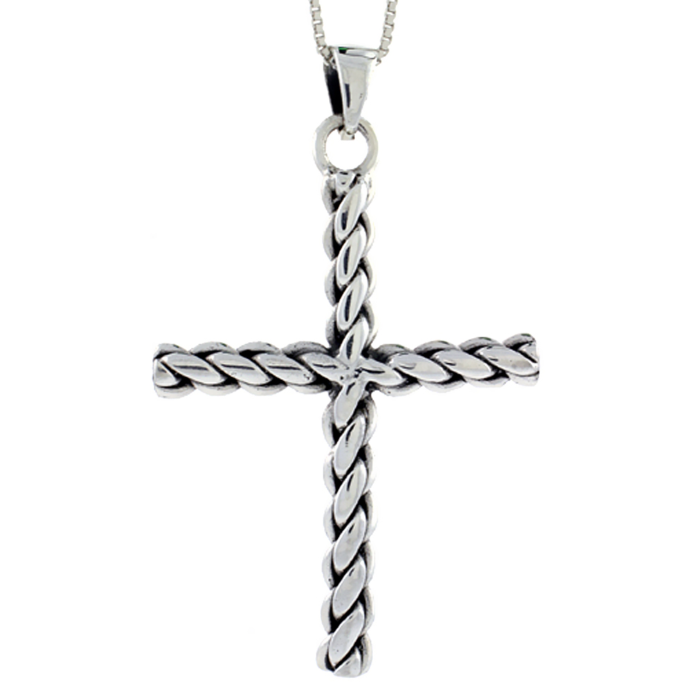 Sterling Silver Braided Cross Pendant Handmade, 2 inch long