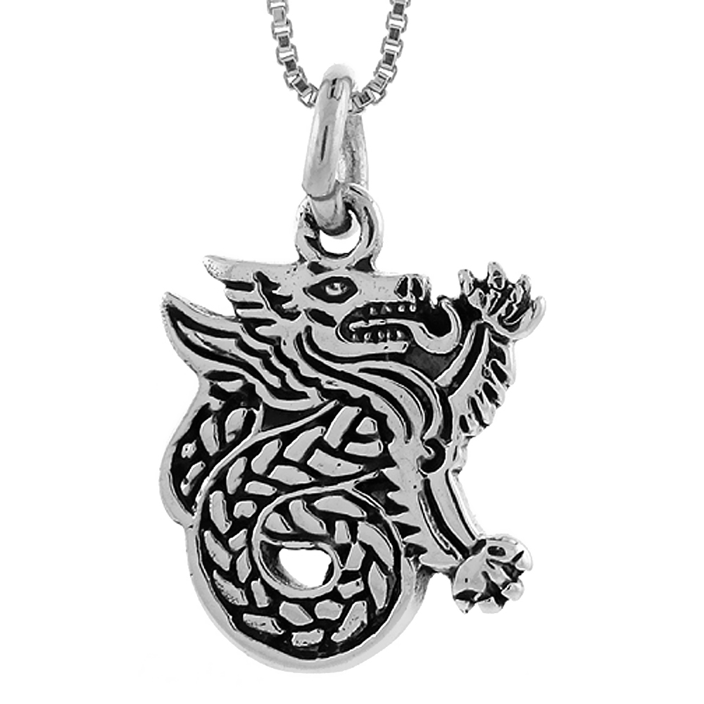 Sterling Silver Celtic Dragon Pendant Handmade, 1 inch long